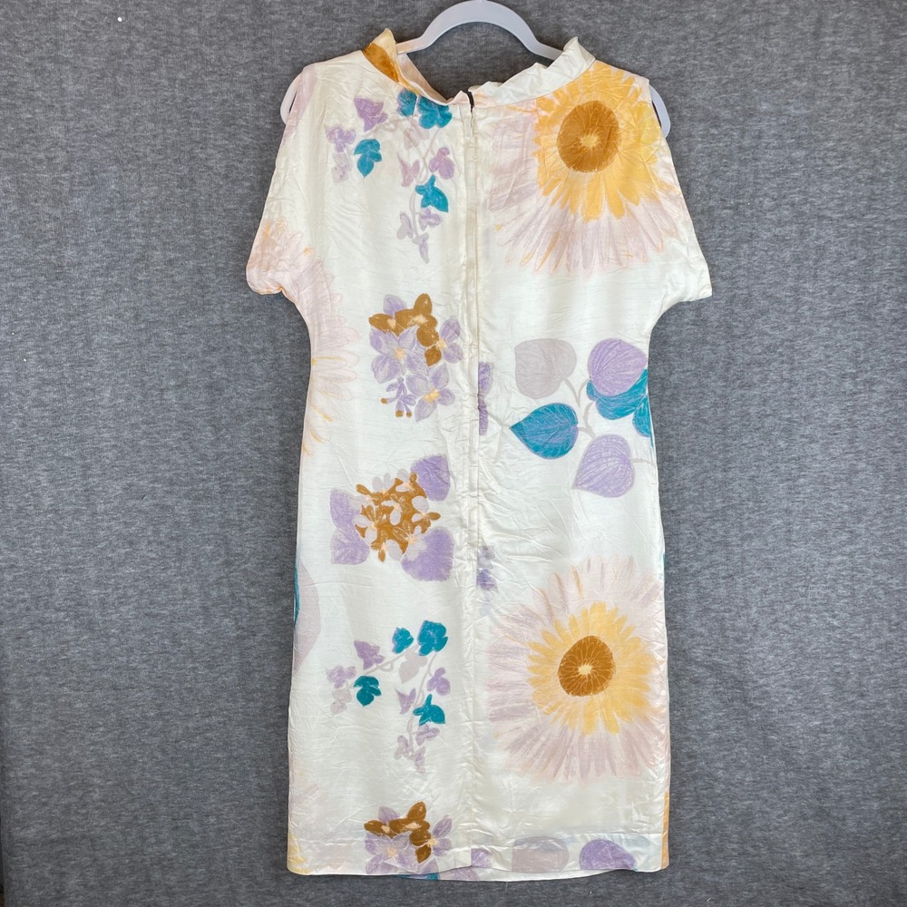 Vintage Jan Sue of California Floral Abstract Shift Dress Cream Yellow Purple - Picture 2 of 5